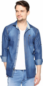 Lafantar Men's Solid Casual Denim Blue Shirt
