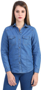 YASMIN CREATIONS Women's Solid Casual Denim Blue Shirt