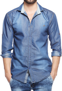 Lafantar Men's Solid Casual Denim Blue Shirt