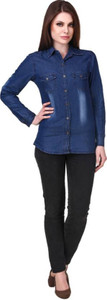 YASMIN CREATIONS Women's Solid Casual Denim Dark Blue Shirt