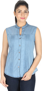 YASMIN CREATIONS Women's Solid Casual Denim Light Blue Shirt