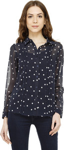 Luxury Living Women's Polka Print Casual Blue Shirt