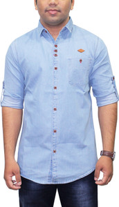Kuons Avenue Men's Solid Casual Denim Blue, Light Blue Shirt