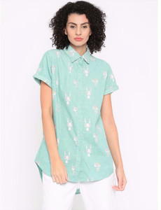 Silly People Women's Printed Casual Blue Shirt