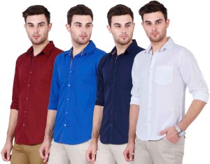 Ojass Men's Solid Casual Maroon, Blue, White, Dark Blue Shirt