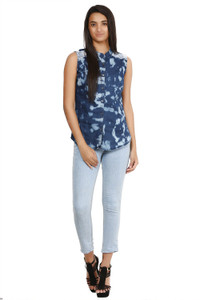 Glitterss Women's Printed Casual Denim Blue Shirt
