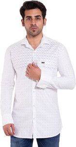 Lime Time Men's Printed Casual White Shirt