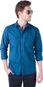Rodid Men's Solid Casual Blue Shirt