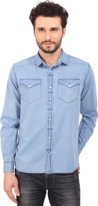Bombay Casual Jeans Men's Solid Casual Denim Light Blue Shirt