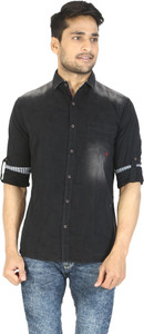 Stay Tuned Men's Solid Casual Denim Black Shirt