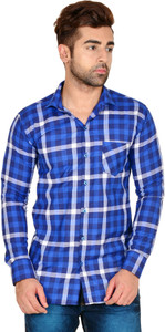 Lime Time Men's Checkered Casual Blue Shirt