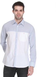Reevolution Men's Striped Casual Blue, White Shirt
