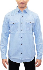 Southbay Men's Solid Casual Denim Blue Shirt