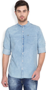 Locomotive Men's Solid Casual Blue Shirt