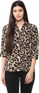 Shopingfever Women's Animal Print Casual Brown Shirt