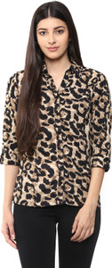 Shopingfever Women's Animal Print Casual Brown Shirt