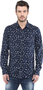 Mufti Men's Printed Casual Blue Shirt