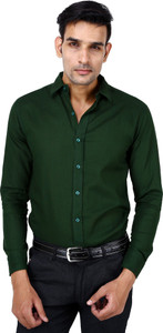 Aaral Men's Solid Casual Dark Green Shirt