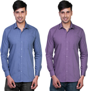 Variksh Men's Solid Casual Blue, Purple Shirt