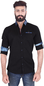 Vintage Soul Men's Solid Casual Black Shirt