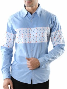 Aady Jones Men's Printed Casual Blue Shirt
