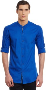 Wild Hunk Men's Solid Casual Blue Shirt