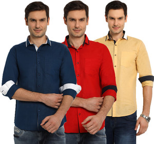 R'Squarre Men's Solid Casual Linen Multicolor Shirt