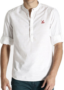 Lafantar Men's Solid Casual White, Yellow Shirt