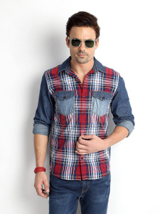 Rodid Men's Checkered Casual Denim Multicolor Shirt