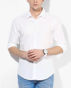 Elepants Men's Solid Casual White Shirt