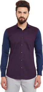 Wild Hunk Men's Solid Casual Purple Shirt