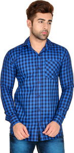 LIME TIME Men's Checkered Casual Blue Shirt