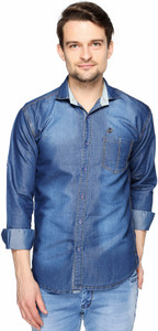 Lafantar Men's Solid Casual Denim Blue Shirt