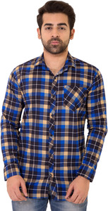 Lime Time Men's Checkered Casual Blue Shirt