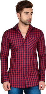 LIME TIME Men's Checkered Casual Red Shirt