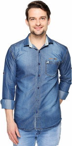 Lafantar Men's Solid Casual Denim Blue Shirt