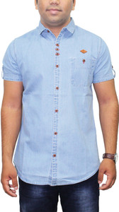 Kuons Avenue Men's Solid Casual Denim Light Blue, Blue Shirt