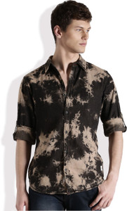 Roadster Men's Solid Casual Black, Beige Shirt