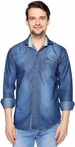 Lafantar Men's Solid Casual Denim Blue Shirt