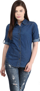 Mayra Women's Solid Casual Denim Blue Shirt