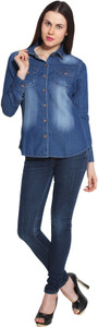 Swiss Culture Women's Solid Casual Denim Dark Blue Shirt