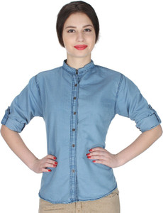 YASMIN CREATIONS Girls Solid Casual Denim Light Blue Shirt