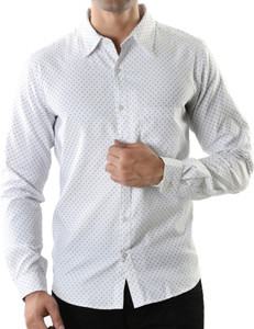 Aady Jones Men's Polka Print Casual White Shirt