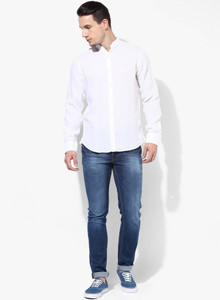 Elepants Men's Solid Casual Linen White Shirt