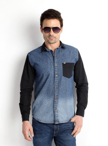 Rodid Men's Solid Casual Denim Dark Blue Shirt
