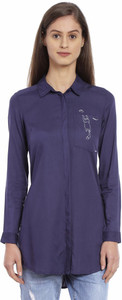 Silly People Women's Solid Casual Blue Shirt