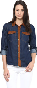 Stylestone Women's Solid Formal Denim Blue Shirt