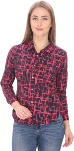 ALFA FASHION Women's Geometric Print Casual Black, Red Shirt