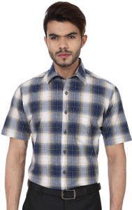 Reevolution Men's Checkered Casual Blue, White Shirt