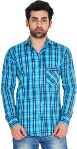 Lime Time Men's Checkered Casual Blue Shirt
